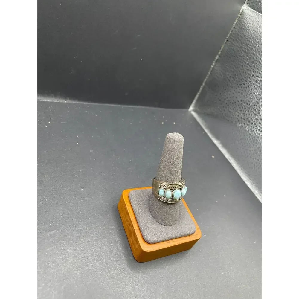 Vintage Sterling Silver 925 Larimar Ring NK Thailand 5 Stone Cabochon Size 9.5
